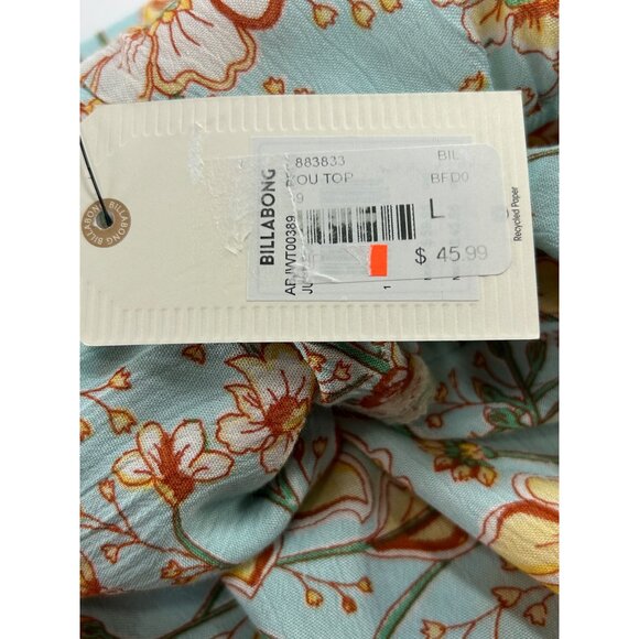 BILLABONG For You Cami Tank Top Sz L Blue Floral Crop VNeck Lace Trim Viscose - Picture 13 of 13